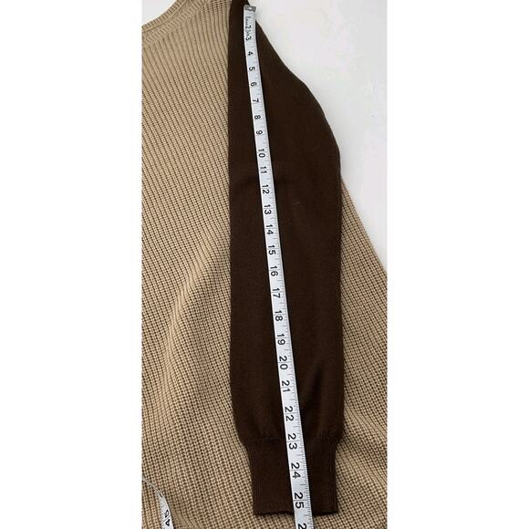 RALPH LAUREN Two Tone Jumper Sweater Fisherman Rib Logo Badge Retro Size S Brown - Picture 13 of 13